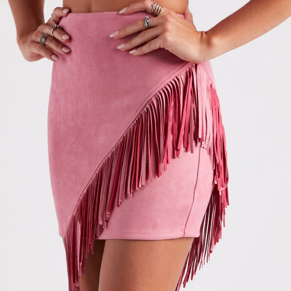 Pink fringe cowgirl barbie mini skirt